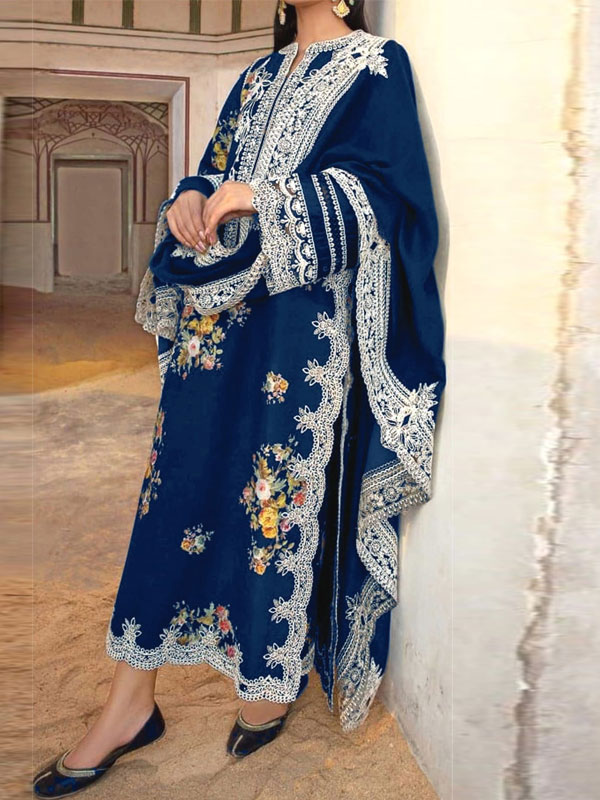 Dhanak Heavy Embroidered Dress With Kortai Printed Shawl (Unstitched) (KD-259)
