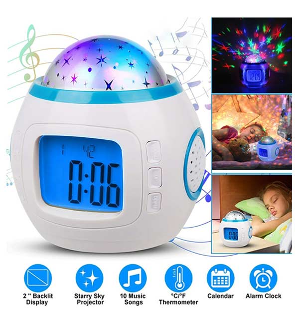 Music LED Star Sky Projection Digital Alarm Clock Calendar For Children Gift