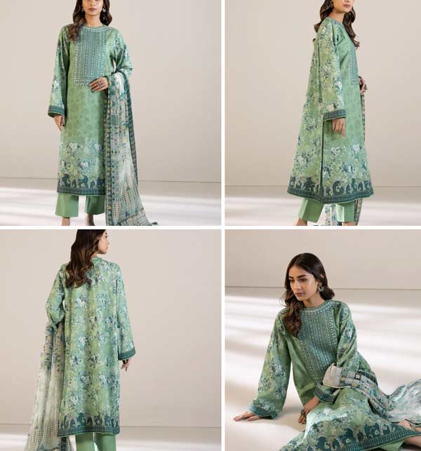 Lawn Digital Print Embroidered Dress with Chiffion Dupatta (Unstitched) (DRL-1404)