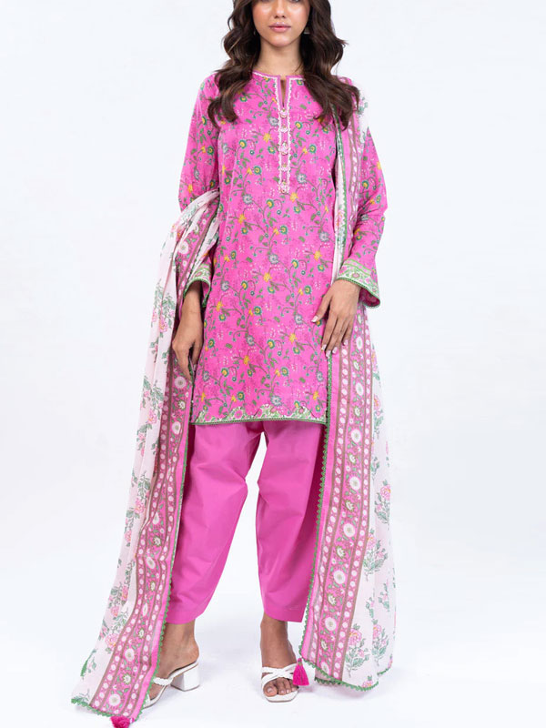 Digital Printed Lawn Dress With Printed Lawn Dupatta & Plain Trouser (Unstitched) (DRL-2025)