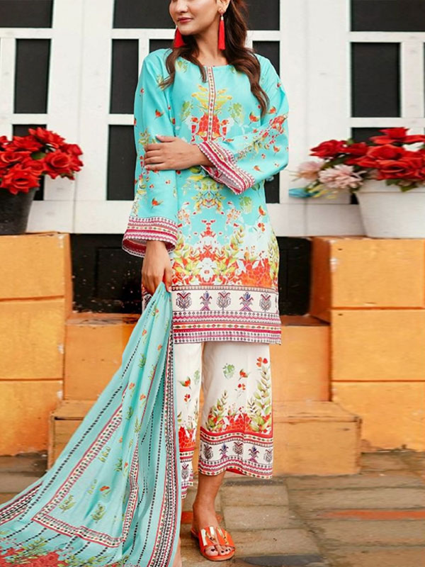 3 Pec Digital Printed Lawn Dress With Printed Lawn Dupatta & Printed Trouser (Unstitched) (DRL-2164)	