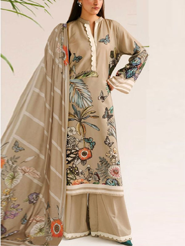 3 Pec Digital Printed Lawn Dress With Printed Lawn Dupatta & Printed Trouser (Unstitched) (DRL-2166)	