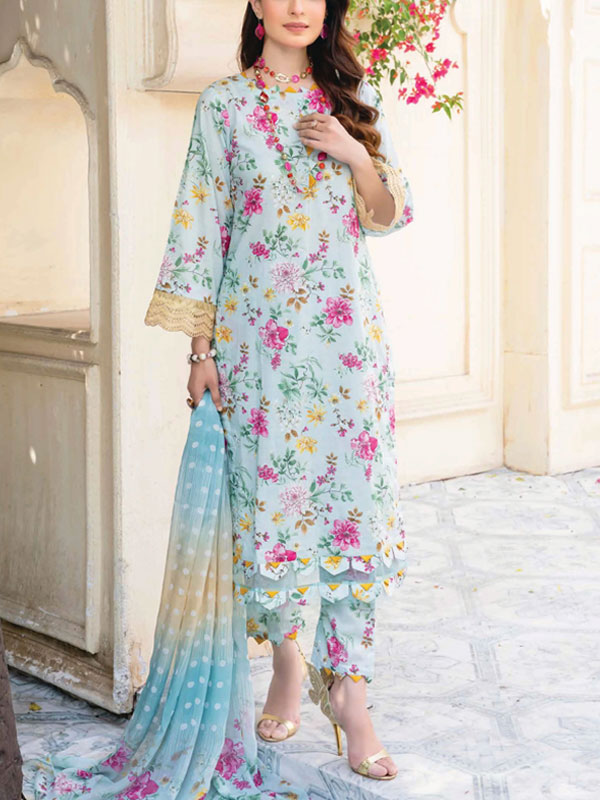 Digital Printed Woolen Linen Dress With Printed Woolen Dupatta (Unstitched) (LN-395)