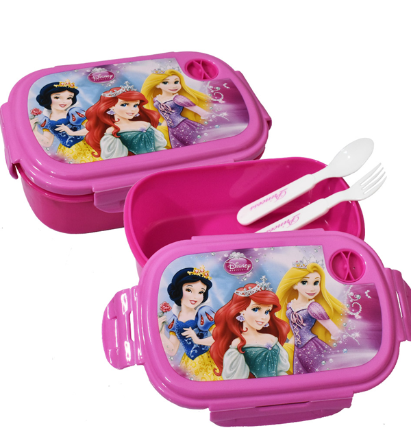Disney Princess School Lunch Box with Fork & Spoon – Pink Color