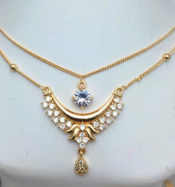 Double Layered White Zircon Chain Locket Necklace Jewelry Set (ZV:19530)