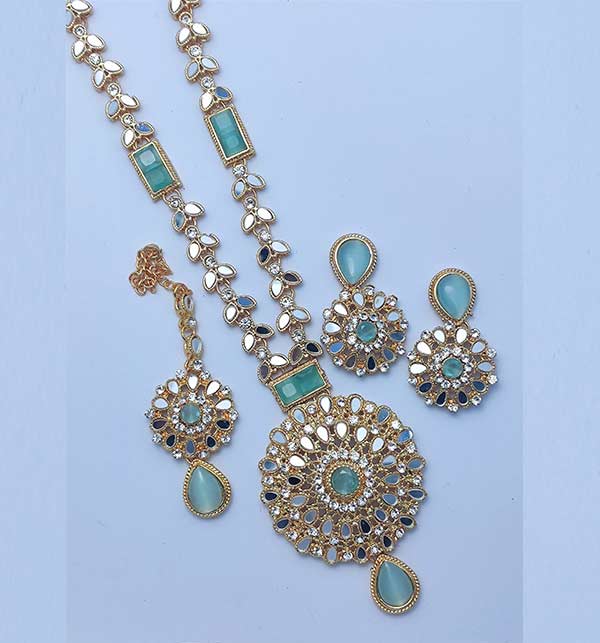 Elegant Jewelry Kundan Stone Necklace Mala With Earring (ZV:11454)