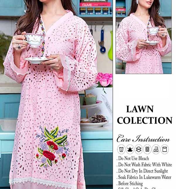 Eid Collection  Shefali Lawn Suit WIth EMB Trouser Unsicthed (DRL-748)