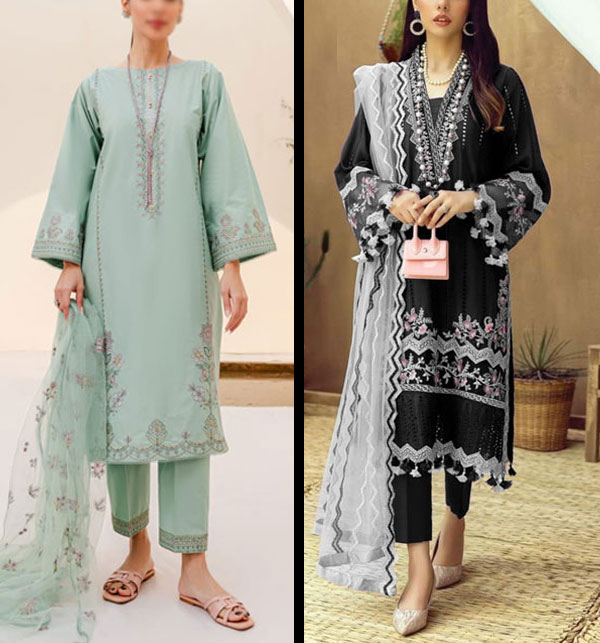 EID DEAL Pack of 2 Lawn Embroidery 3 Pec Dress Chiffon Embroidery Dupatta (Unstitched) (Deal-104)