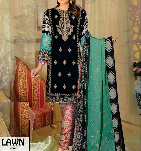 Eid Embroidered Lawn Dress with Chiffon Dupatta (Unstitched ) (DRL527