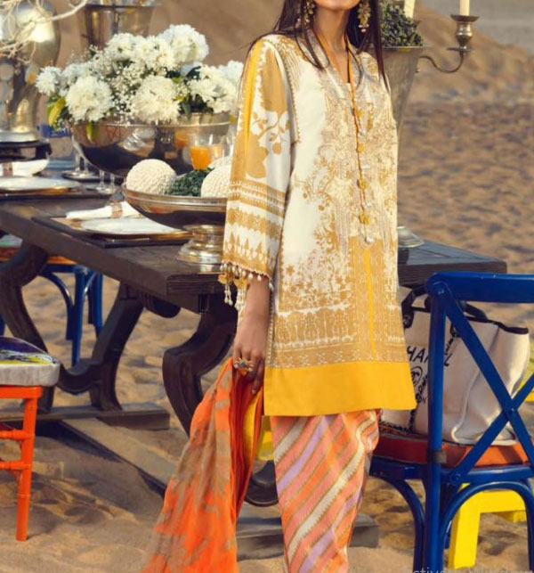 Eid Embroidered Lawn Suit with Chiffon Dupatta UnStitched (DRL-591)