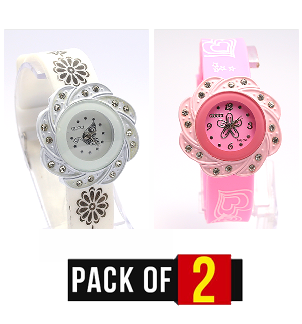 Eid Pack OF 2 Women Watches (Pink & White) (CW-91) & (CW-92)