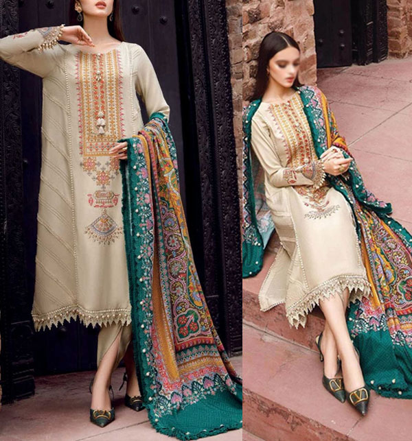 Elegant Design Lawn Embroidered Dress With Printed Diamond Organza Dupatta (Unstitched) (DRL-1519)	