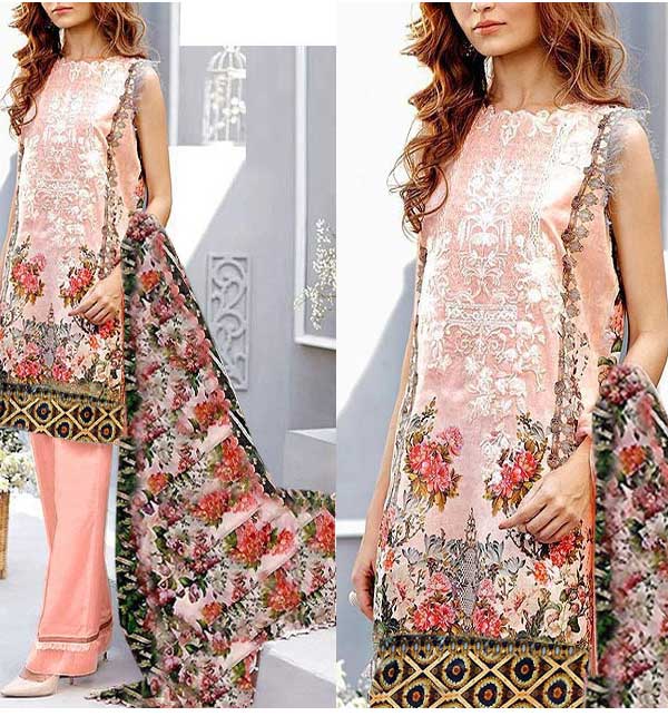 (AZADI SALE) Elegant Embroidered Lawn Suit with Chiffon Dupatta (UnStitched) (DRL-1116)