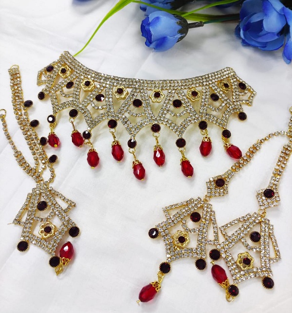 Elegant Party Wear Necklace Set with Earrings & Tikka  (PS-447)