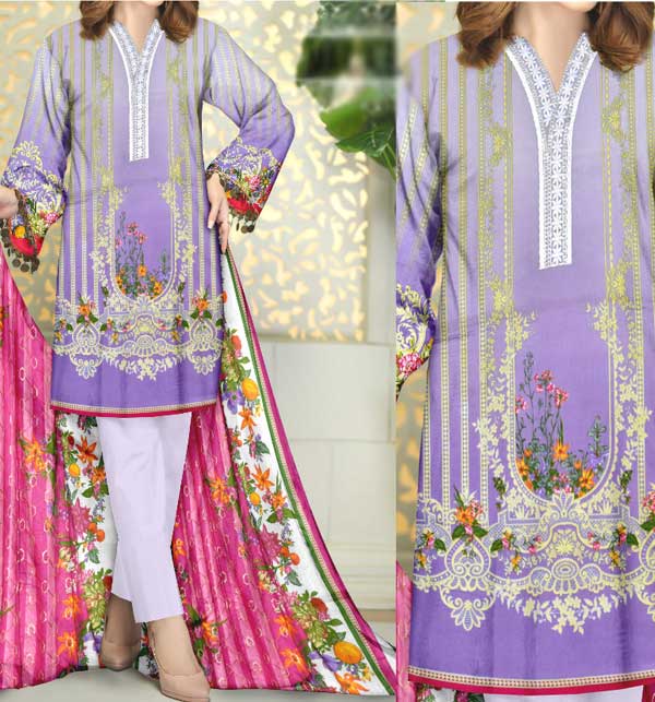 Elegant Sequins Embroidered Lawn EID Dress 2022 with Chiffon Dupatta (Unsitched) (DRL-1154)	