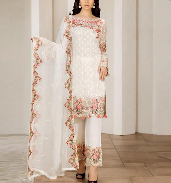 Lawn Full Heavy Embroidered With Bamber Chiffon Embroidery Dupatta 3 Pcs Dress (UnStitched) (DRL-1446)