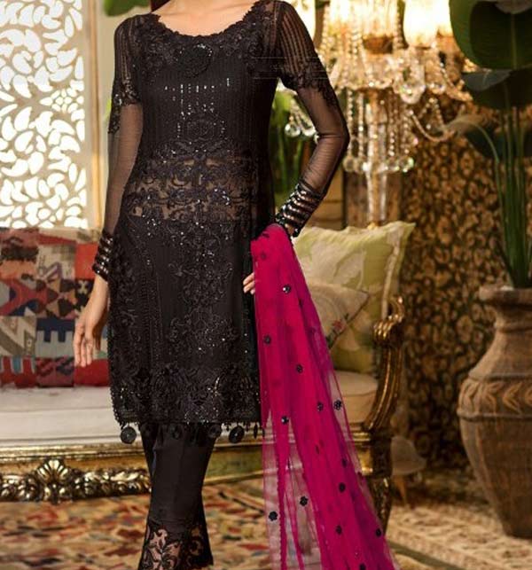 Embroidered Black Chiffon Dress with Chiffon Dupatta (CHI-402)