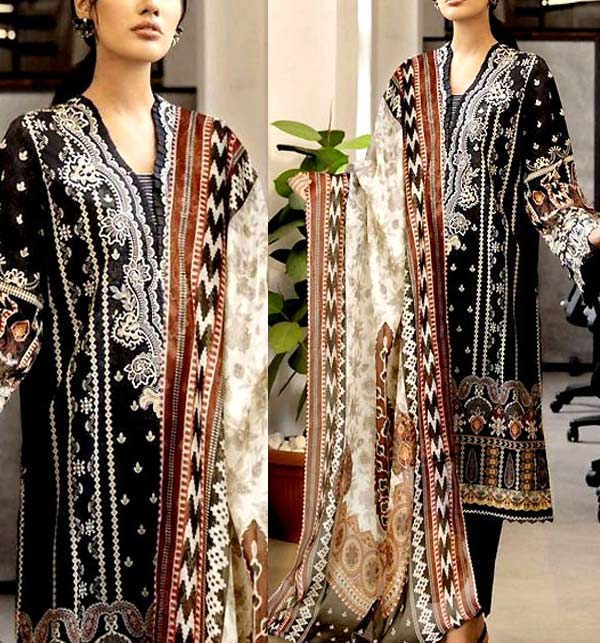Khaddar Embroidered Black Suit with Wool Shawl (Unstitched) (KD-174)