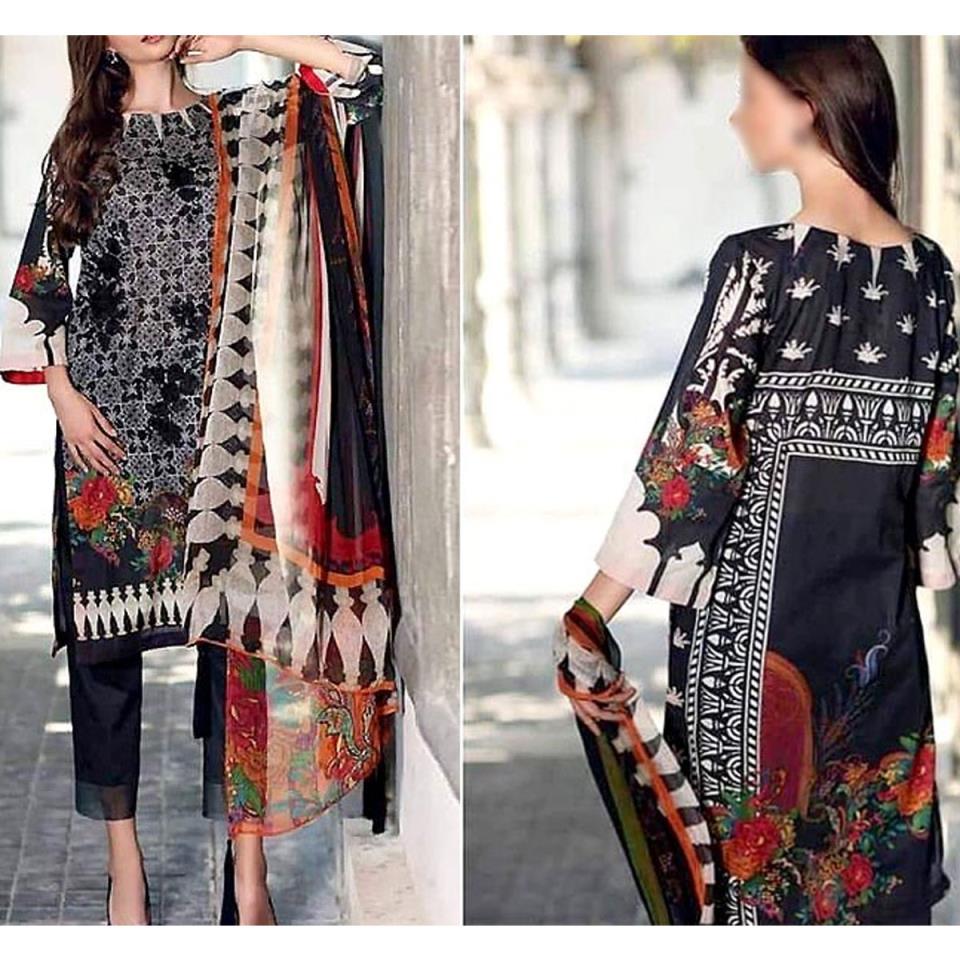 Embroidered Black Linen Dress with Linen Dupatta (LN122) (UnStitched