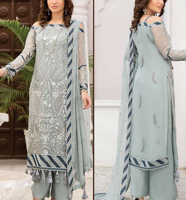  Chiffon Full Heavy Embroidered Wedding Suit Unstitched 3 Piece Luxury Collection 2022 UnStitched) (CHI-764)