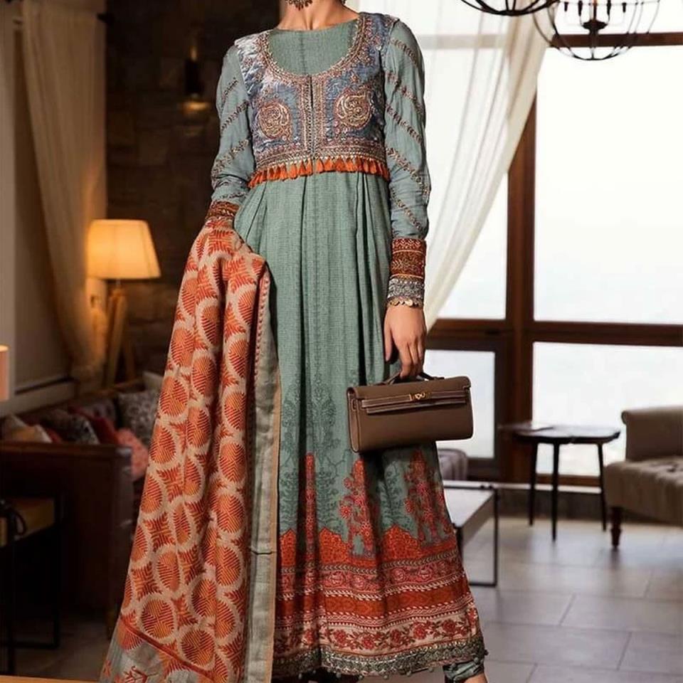 Embroidered Marina 20*20 Dress with Wool Shawl Dupatta (Unstitched) (KD