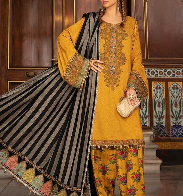 Lawn Sequence Embroidered Dress 2022 with Chiffon Dupatta (Unstitched) (DRL-1044)