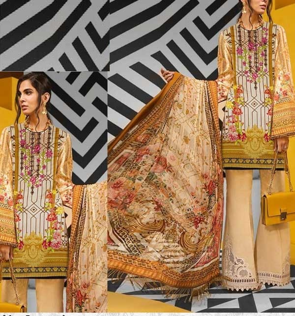 Embroidered Lawn Dress 2022 with Chiffon Dupatta (Unstitched) (DRL-1118)