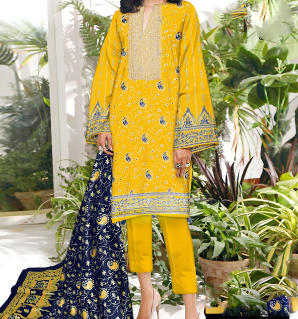Embroidered Lawn Dress 2023 with Chiffon Dupatta (UnStitched) (DRL-1255)