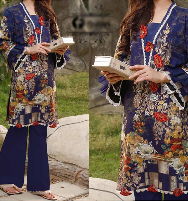 Embroidered Lawn Dress with Chiffon Dupatta (Unstitched) (DRL-1185)