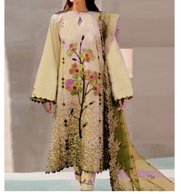 Embroidered Lawn Dress With Chiffon Dupatta (UNSTITCHED) (DRL-1301)