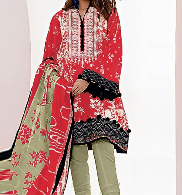 Embroidered Lawn Dress with Chiffon Dupatta (Unstitched) (DRL-1398)