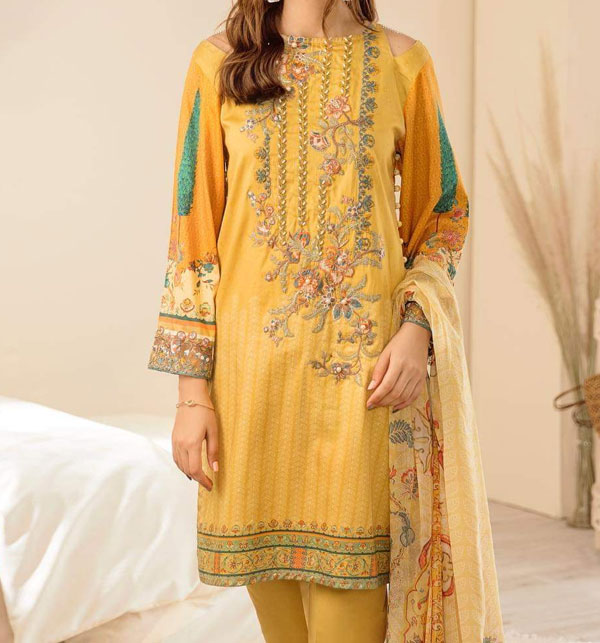 Embroidered Lawn Dress with Chiffon Dupatta UnStitched (DRL-550)