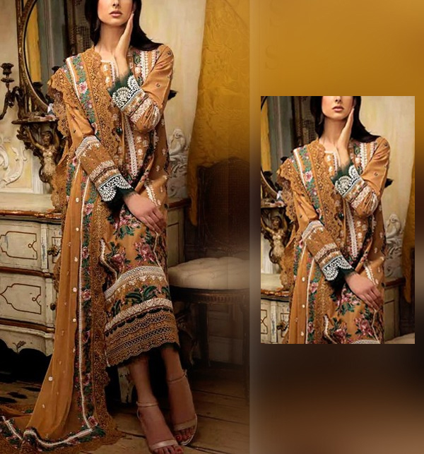 Embroidered Lawn Dress With Chiffon Duppata (UnStitched) (DRL-1417)
