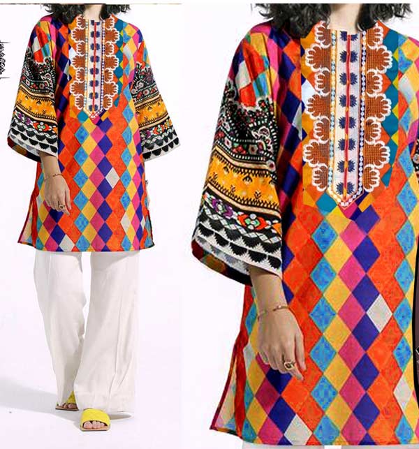 Embroidered Lawn Dress With Chiffon Printed Dupatta (UnStitched) (DRL-1208)