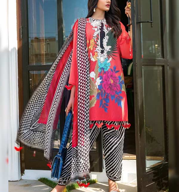 Embroidered Lawn Dress With Chiffon Printed Dupatta (UnStitched) (DRL-1209)