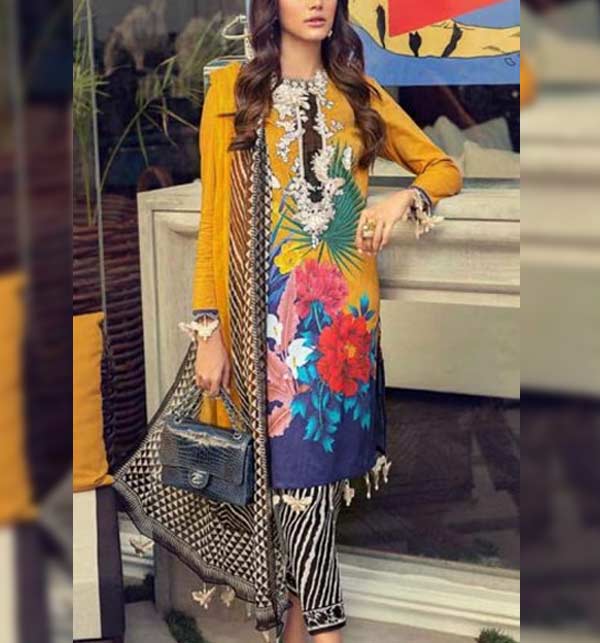 Embroidered Lawn Dress With Chiffon Printed Dupatta (UnStitched) (DRL-1210)
