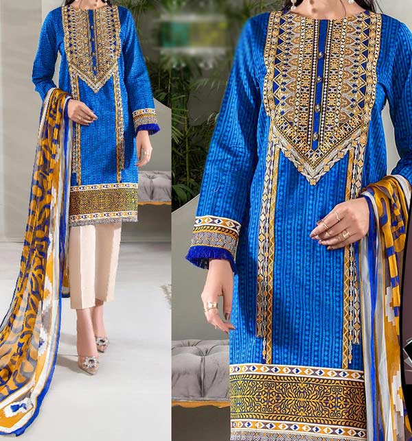 Embroidered Lawn Dress With Pirnted Chiffon Dupatta (Unstitched) (DRL-1162)