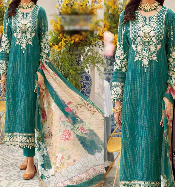 Embroidered Lawn Dress With Printed Chiffon Dupatta Collection 2022 (Unstitched) (DRL-1141)