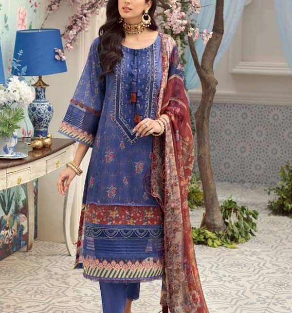 Embroidered Lawn Dress With Printed Chiffon Dupatta Collection 2022 (Unstitched) (DRL-1142)