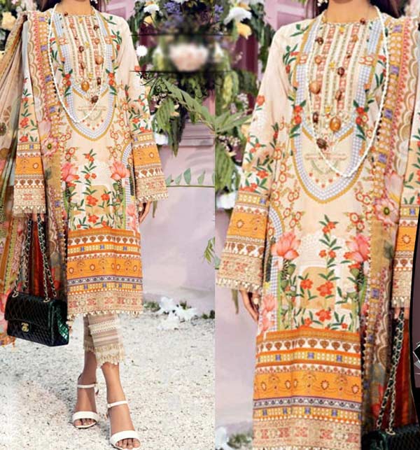 Luxury Lawn Collection Embroidered Dress With Printed Chiffon Dupatta (Unstitched) (DRL-1174)