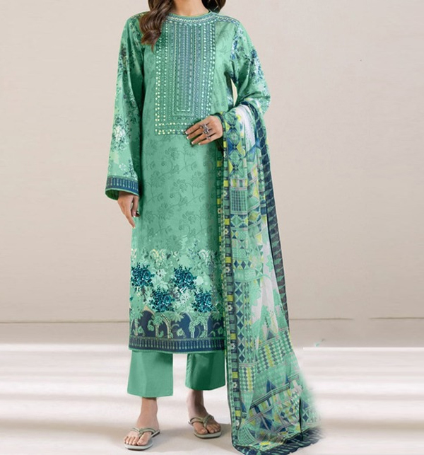 Digital Print Lawn Dress with Diamond Voil Dupatta (DZ16933)