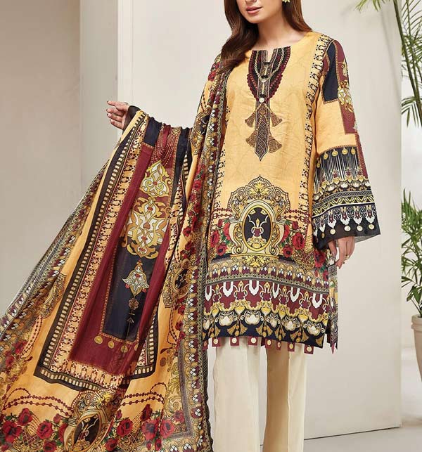 Linen Embroidered Dress 2022 with Wool Shawl Dupatta (LN-351)