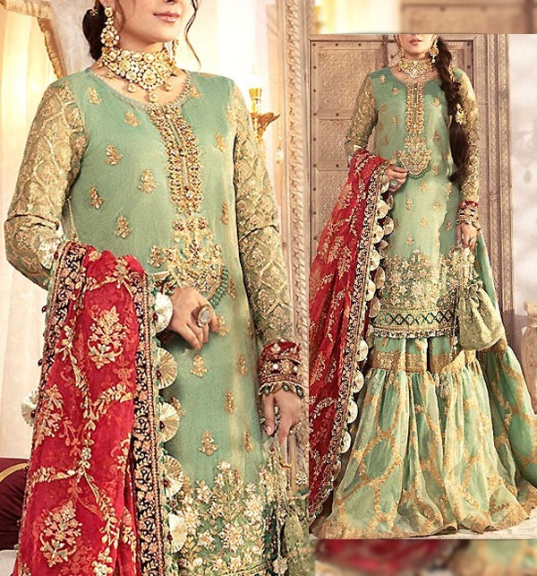 LATEST INDIAN WEDDING SILK SAREE,JEWELLERY,WEDDING HAIR STYLE: PAKISTANI  ENGAGEMENT BRIDAL MEHNDI DRESSES