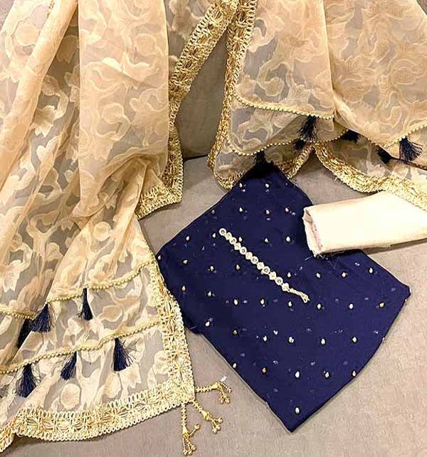 Embroidered Chiffon Banarsi Dress with Organza Jacquard Dupatta (DRL-888)