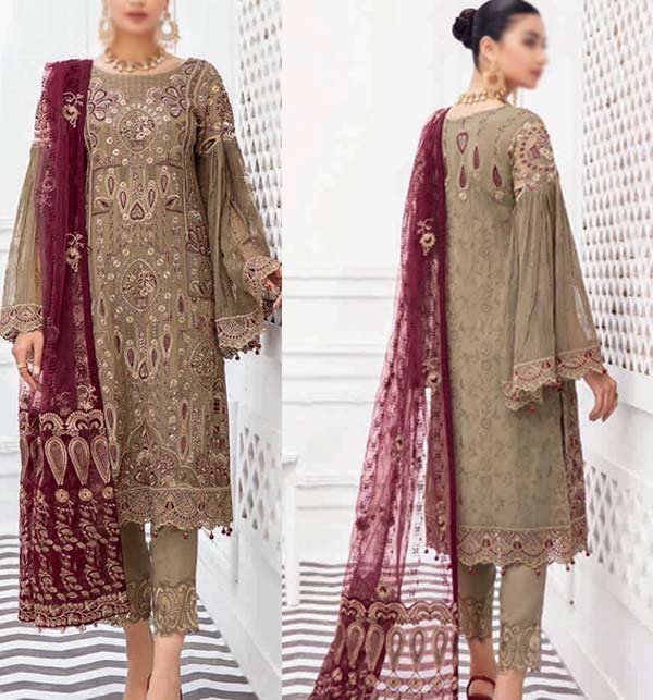 Embroidered Pure Party Chiffon Suits Unstitched 3 Piece (UnStitched) (CHI-773)