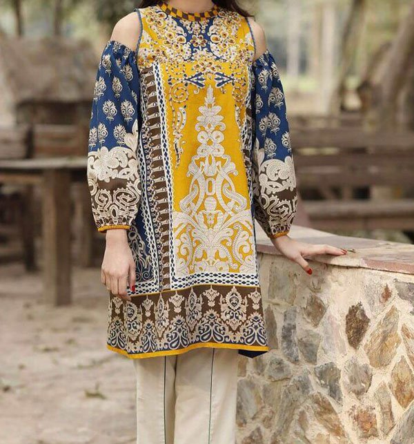 Hit Design Embroidered Lawn Dress with Chiffon Dupatta (UnStitched) (DRL-1258)