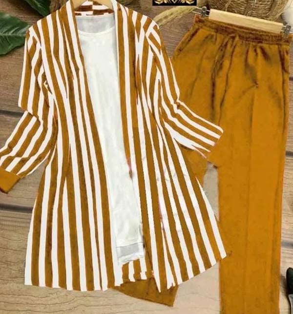 Girls Stripe Linen 3 Piece Suit (Inner+Shirt+Trouser) (RM-63)