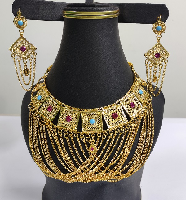 Golden Choker Necklace Long Bells Necklace For Women (ZV:3649)