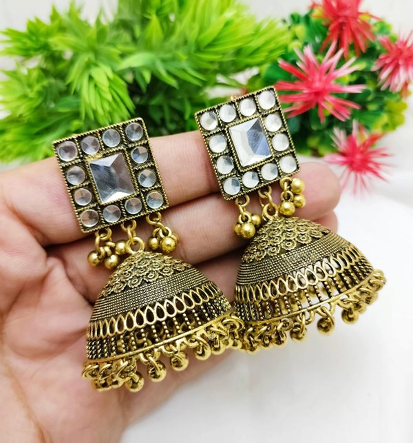 Golden Mirror Jhumka (ZV:12516)