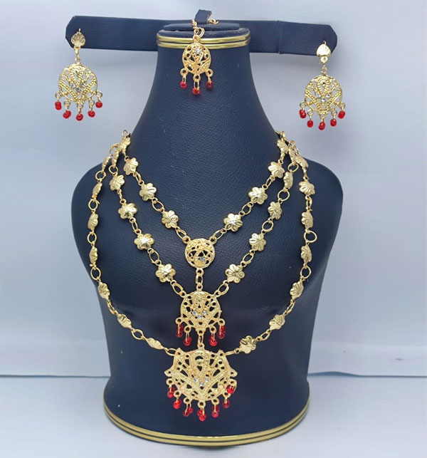 Golden Necklace Set With Earring (ZV:15234)